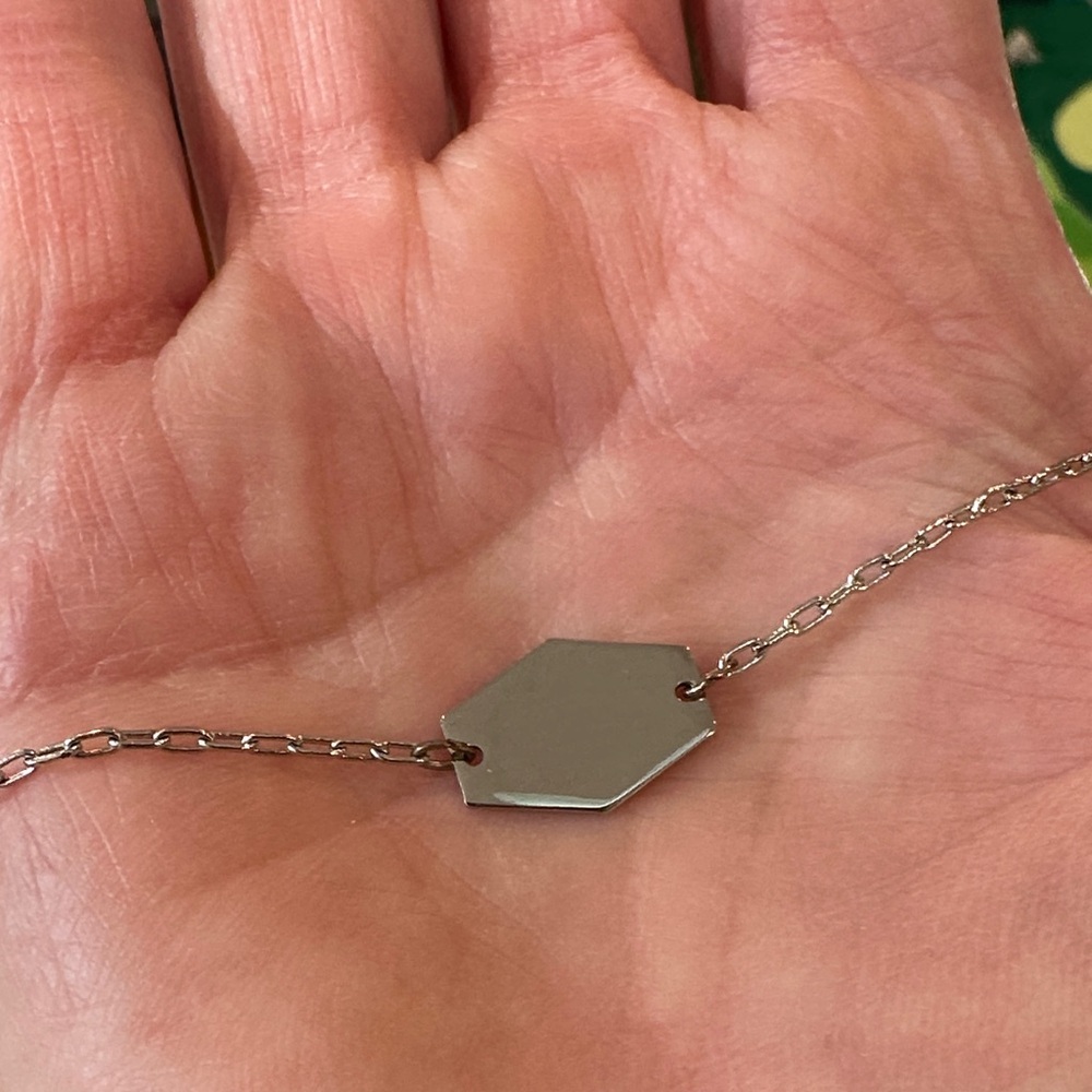 Classic Silvertone Anklet with Hexagon Pendant ready for a Monogram. Beautiful